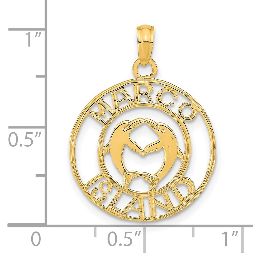 14k Yellow Gold MARCO ISLAND with Dolphins Circle Pendant for Women