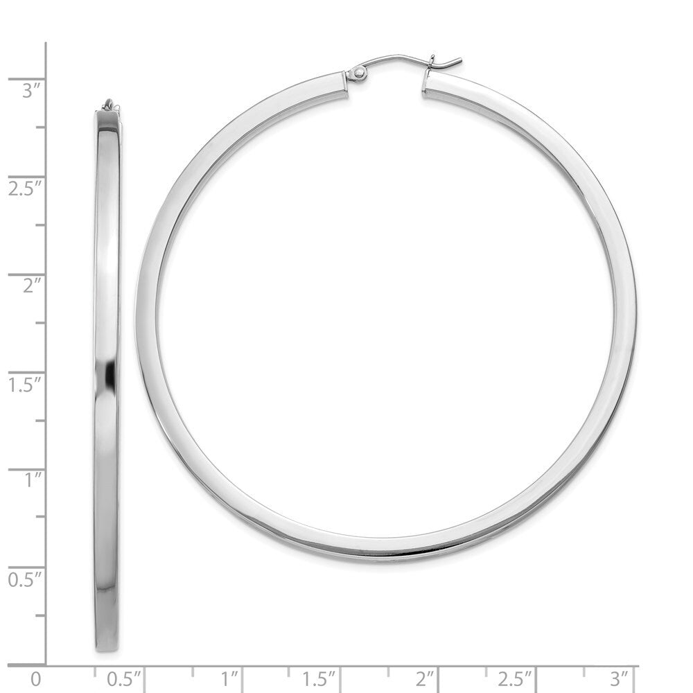 Sterling Silver Rhodium-plated 2x65mm Square Tube Hoop Earrings