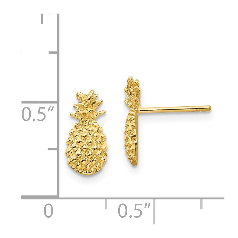 14k Yellow Gold Polished and Textured Pineapple Stud Earrings Gift for Women