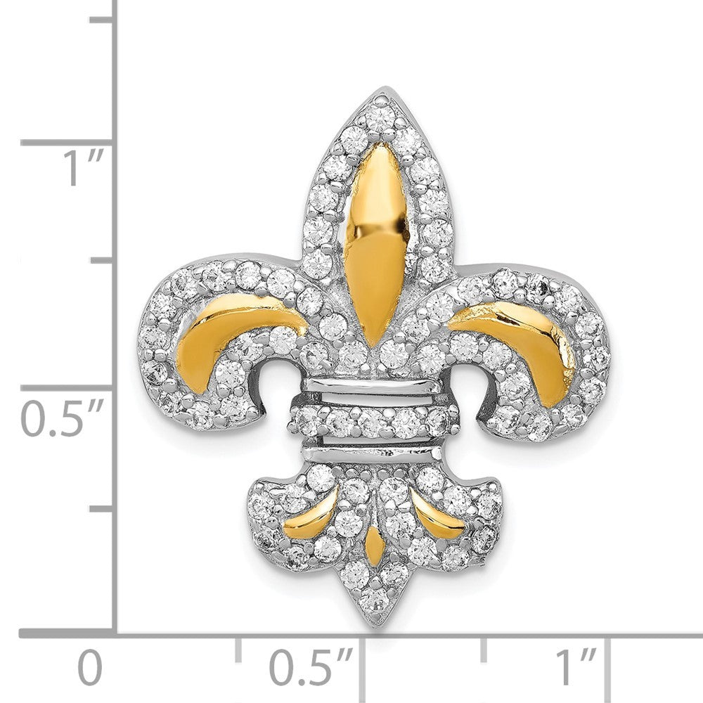 Sterling Silver Cubic Zirconia Fleur de Lis Flash Gold-Plated Chain Slide