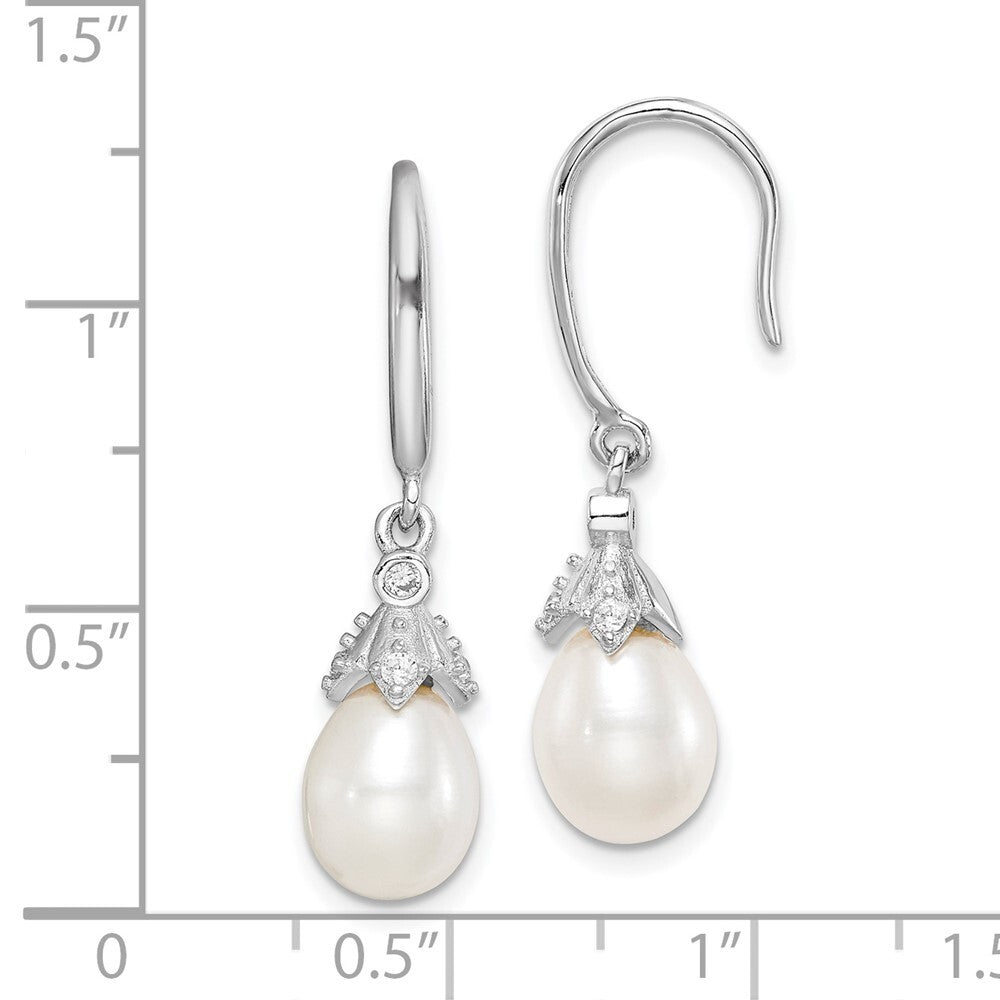 Sterling Silver White Teardrop Cultured Pearl & Cubic Zirconia Dangle Earrings