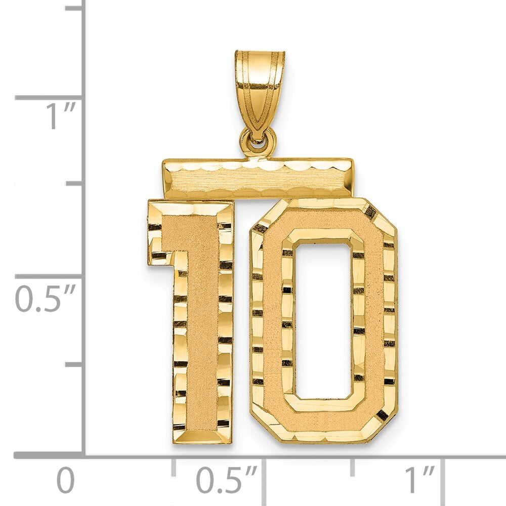 14k Yellow Gold Large Brushed Diamond-cut Number 10 Charm Pendant for Women