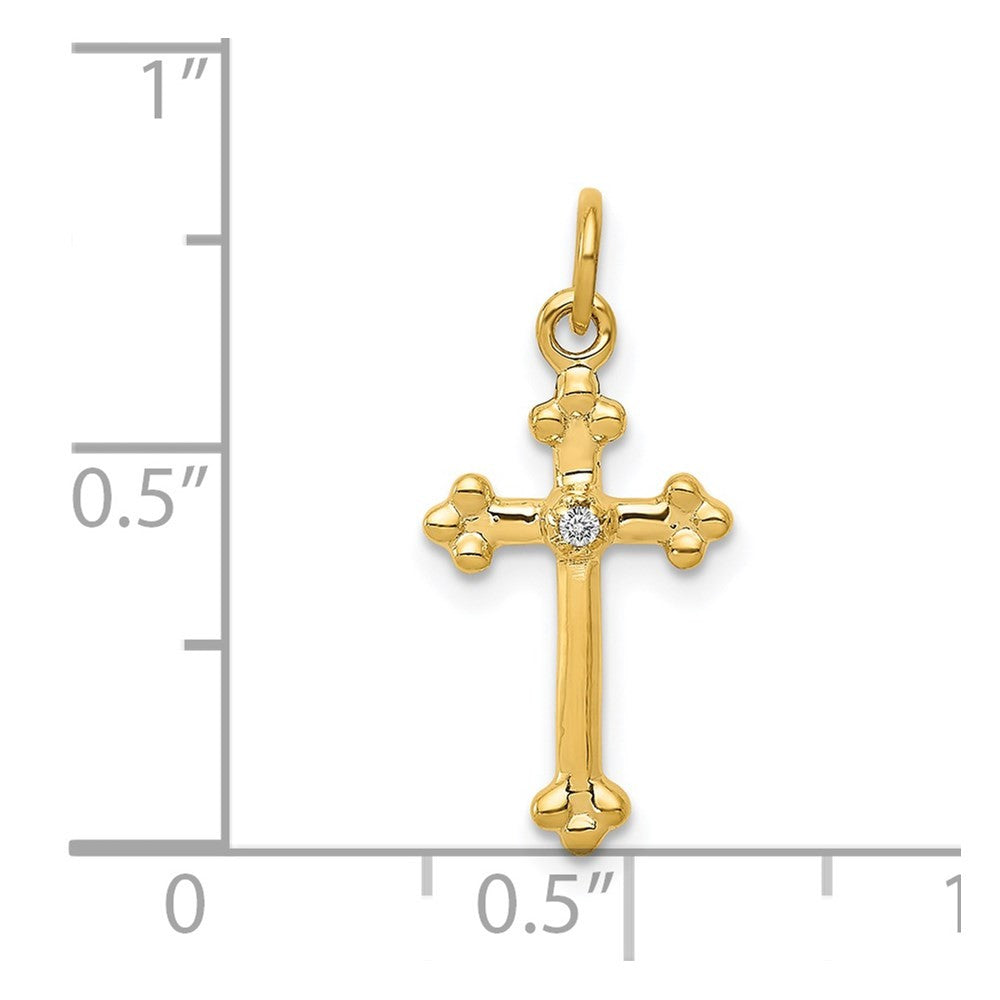 14k Yellow Gold Small Diamond Budded Cross Pendant