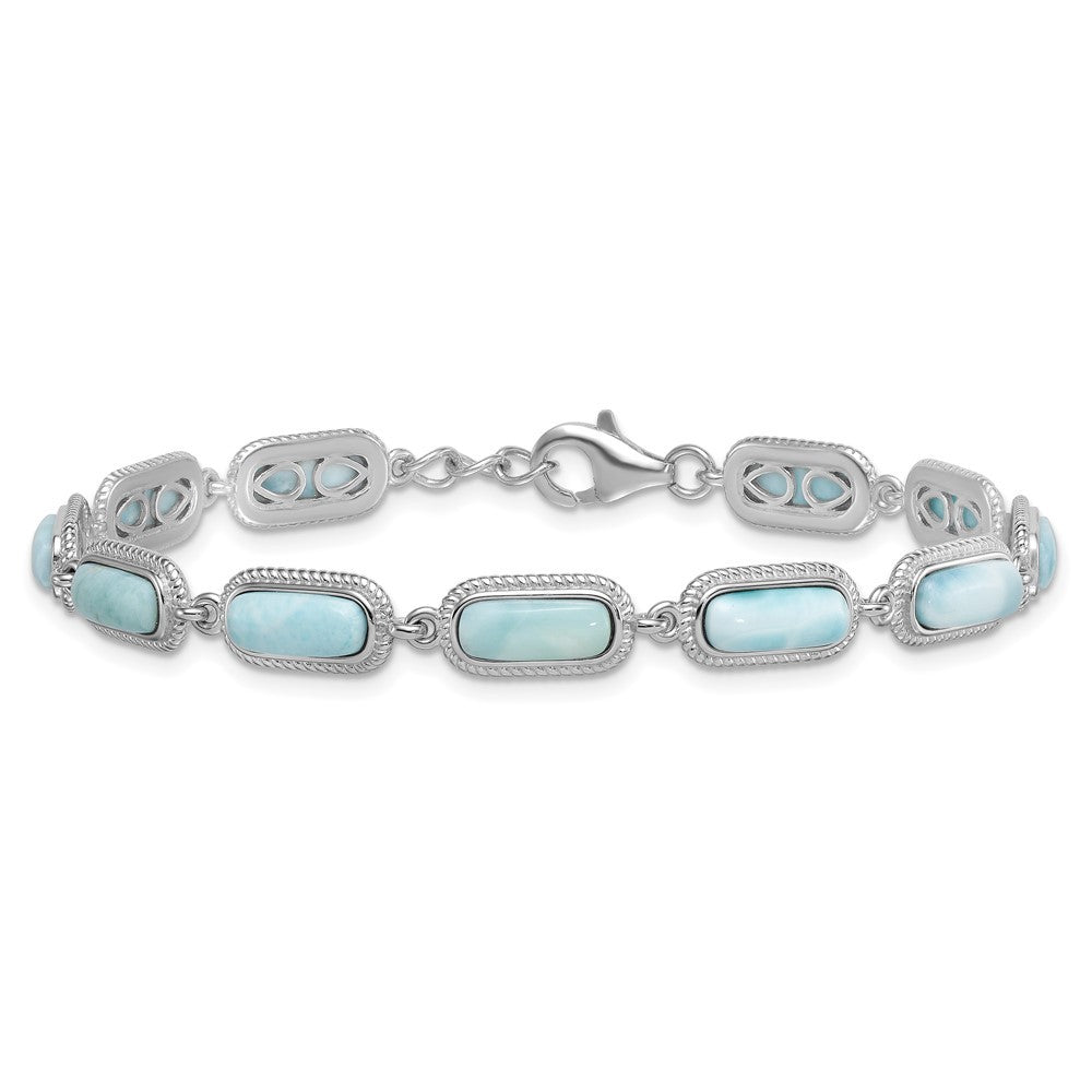 Sterling Silver Rhodium-plated and Twisted Larimar Bracelet 7.5" with .25" Ext