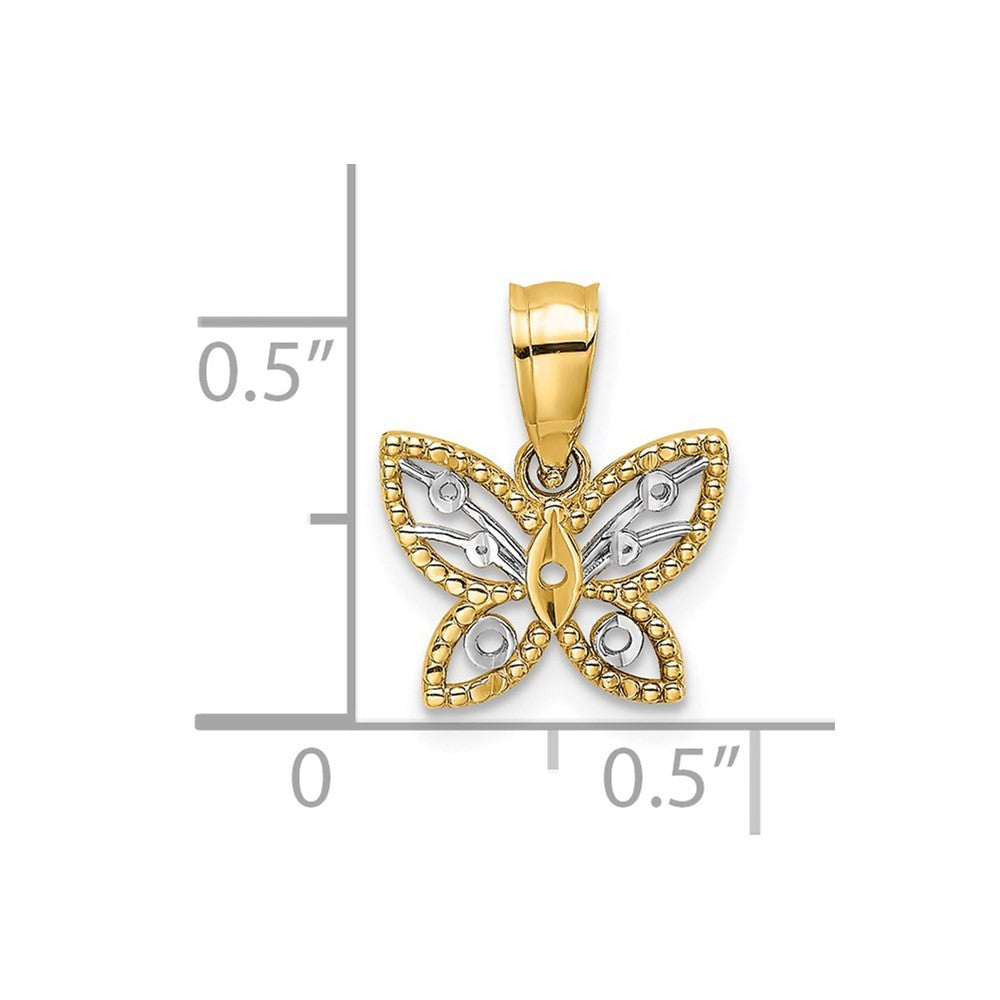 14k Yellow Gold and White Rhodium Diamond-cut Butterfly Charm