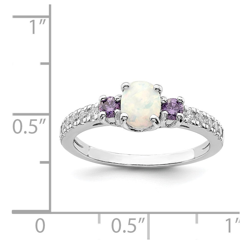 Sterling Silver Rhodium-plated Lab Created Opal/Cubic Zirconia Ring Size 6