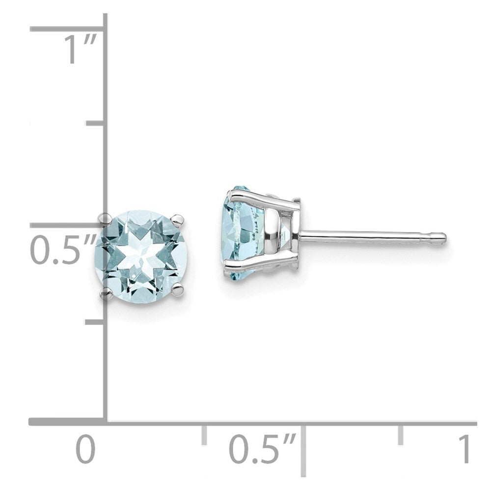 14k White Gold Aquamarine Stud Earrings Gift for Women