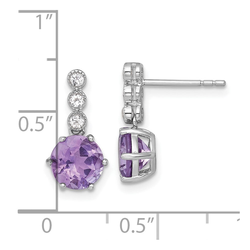 Sterling Silver Polished and Beaded Round Amethyst and Topaz Dangle Earrings