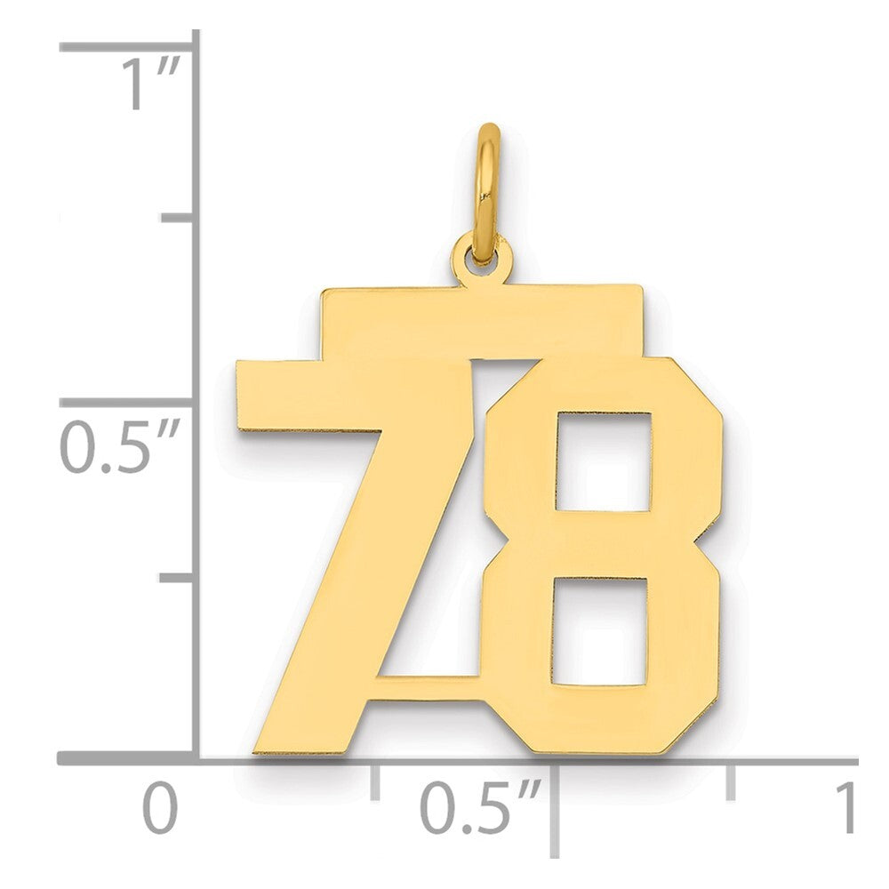 14k Yellow Gold Medium Polished Number 78 Charm Pendant for Women