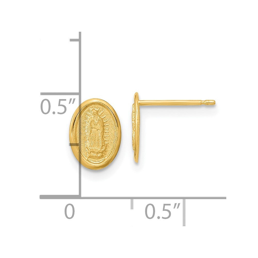 14k Yellow Gold Polished Our Lady of Guadalupe Stud Earrings