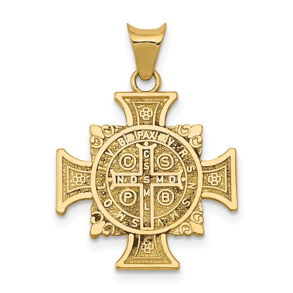 14k Yellow Gold Rhodium St. Benedict Semi-solid Pendant