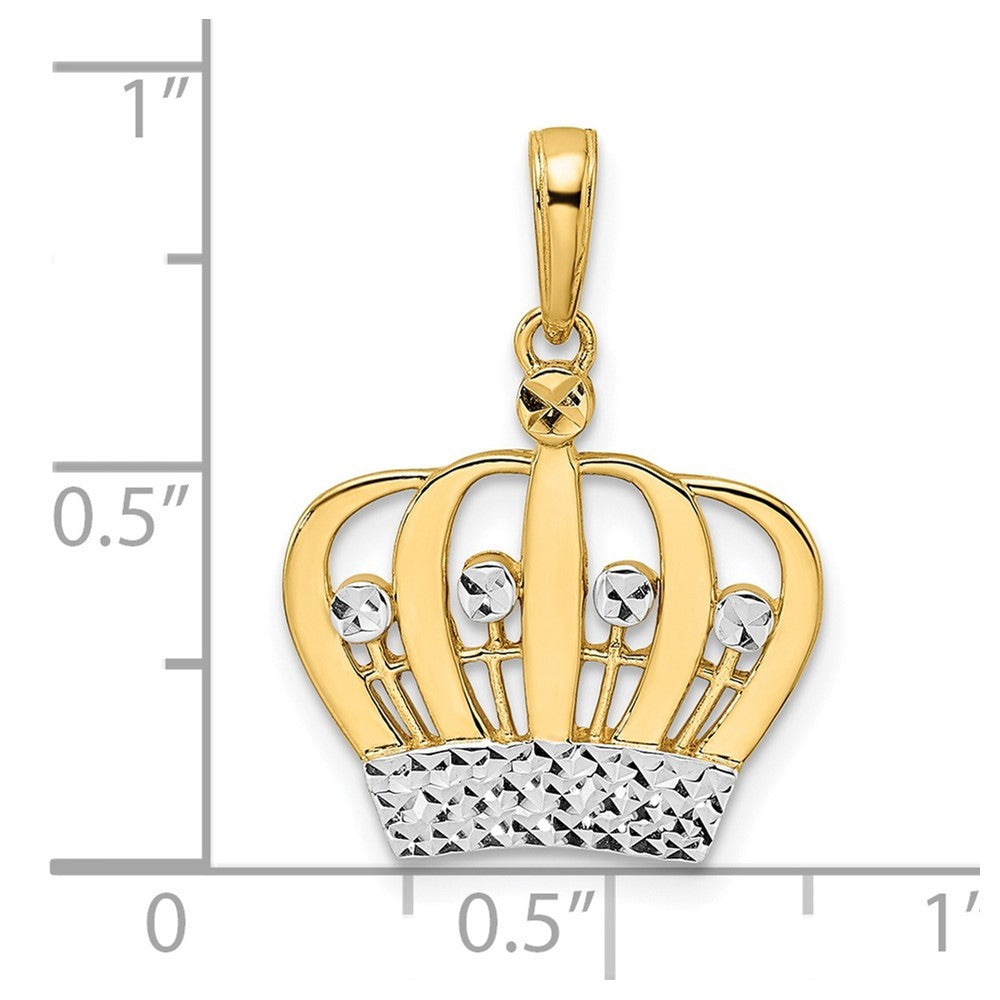 14k Yellow Gold and White Rhodium Diamond-cut Crown Pendant