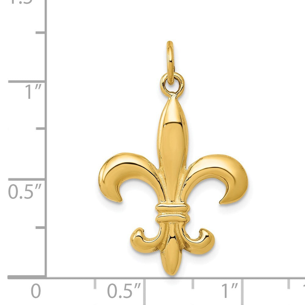 14k Yellow Gold Solid Fleur de Lis 3-D Charm