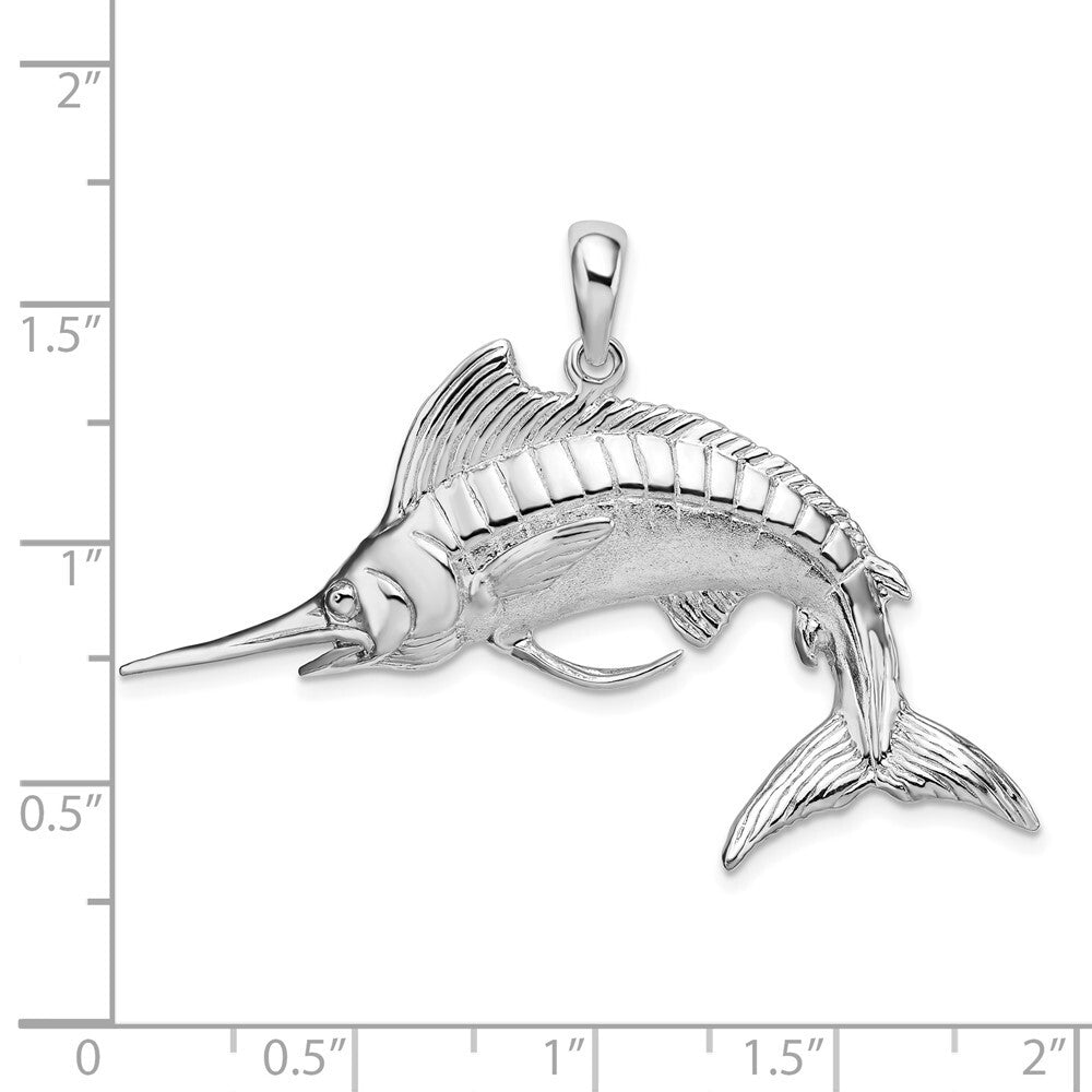 Sterling Silver Rhodium-Plated Polished and Satin 3D White Marlin Pendant