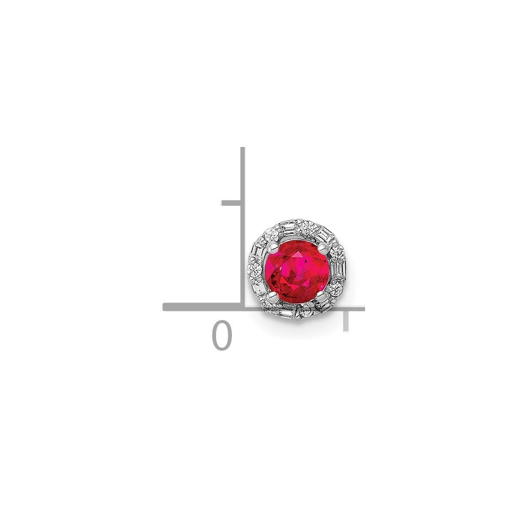 14k White Gold 1/20ct. Diamond and .25 Ruby Halo Chain Slide Pendant for Women