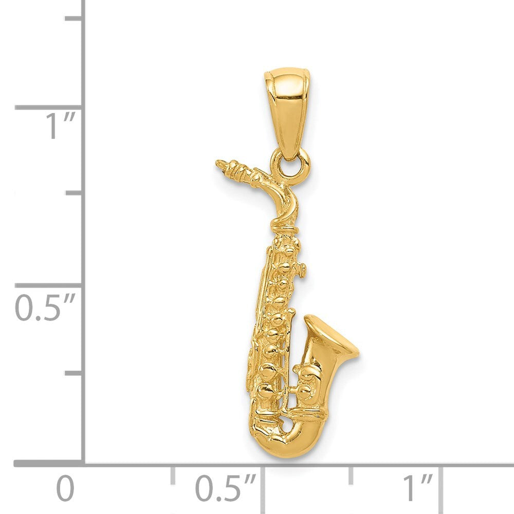 14k Yellow Gold 3-D Saxophone Pendant for Women