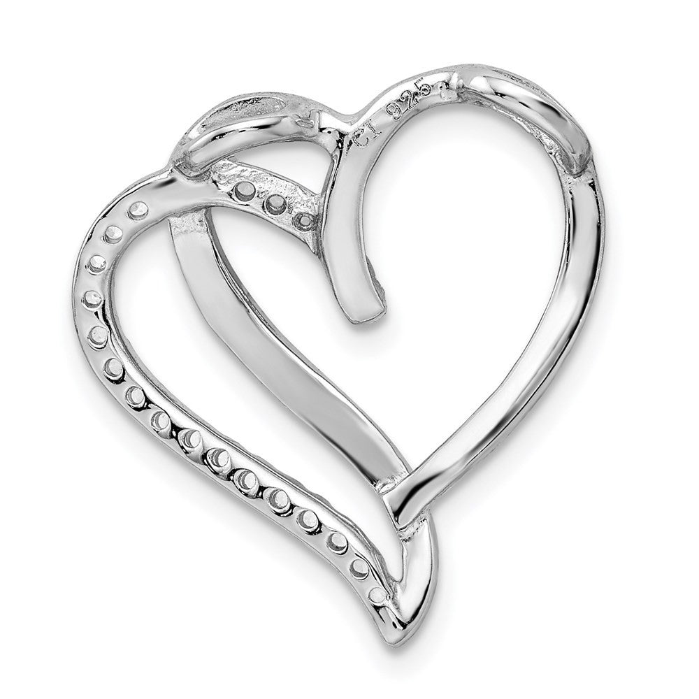 Sterling Silver Rhodium-plated Cubic Zirconia Heart Chain Slide