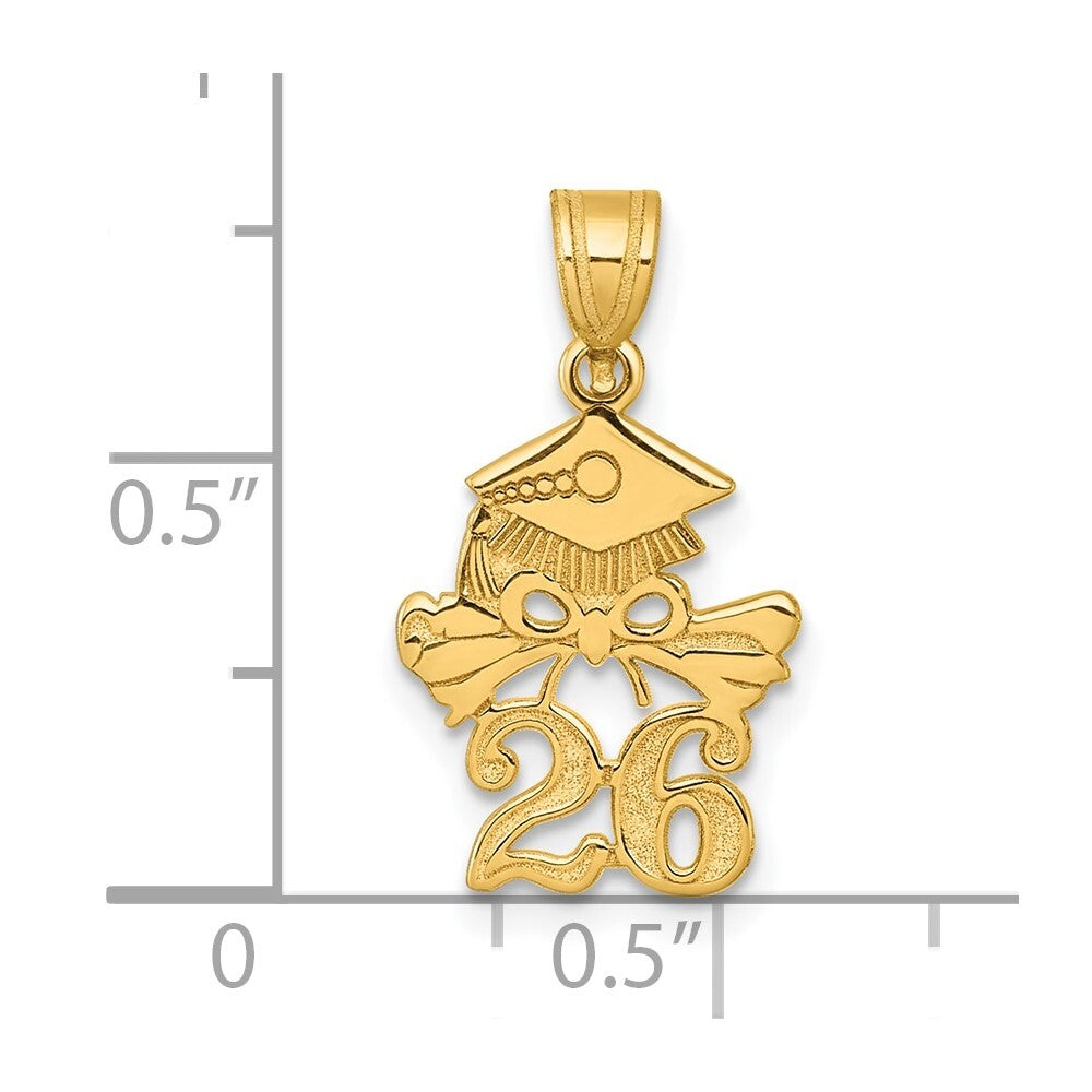14k Yellow Gold Graduation Cap and Diploma - 2026 Charm Pendant for Women