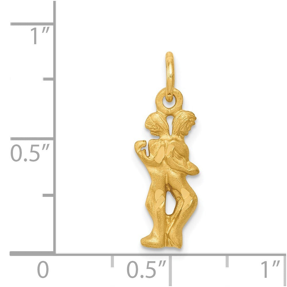 14k Yellow Gold Satin Diamond-cut Gemini Zodiac Charm Pendant for Women