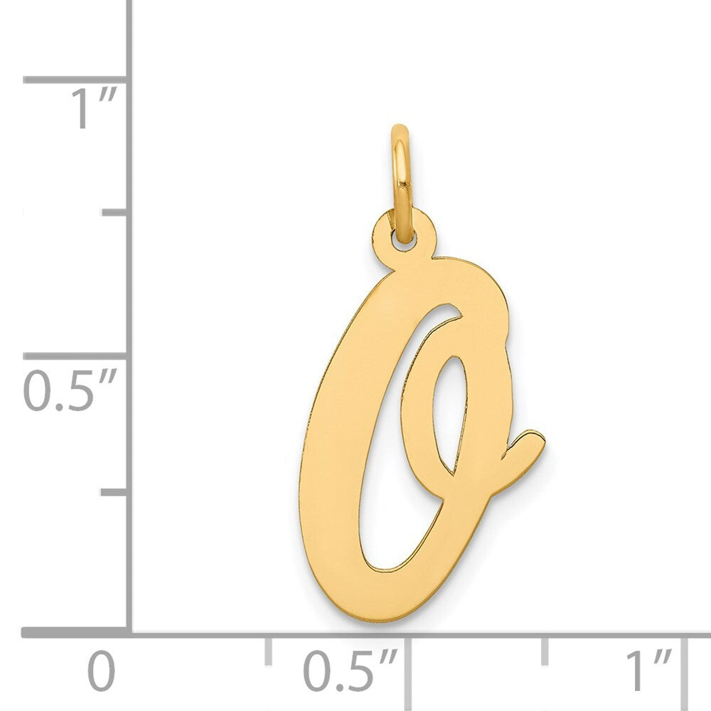 14k Yellow Gold Large Script Letter O Initial Charm Pendant for Women