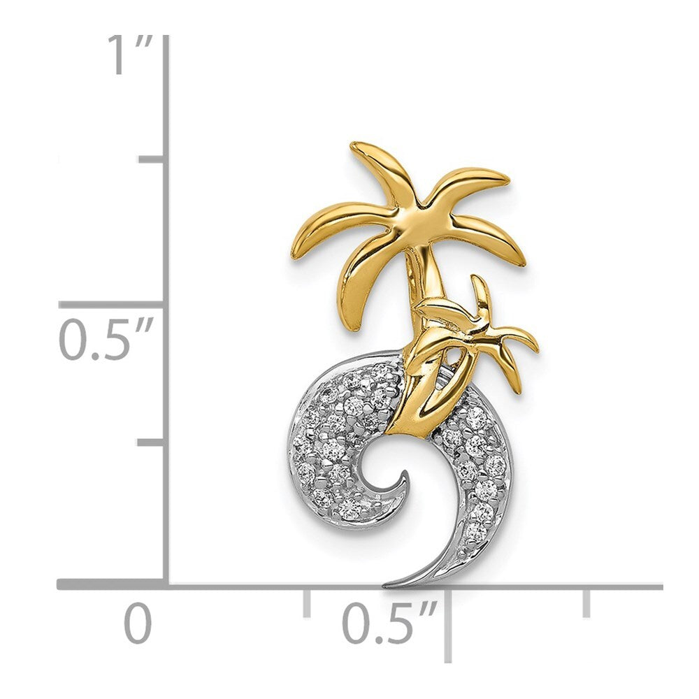 14k Two-tone Gold Diamond Double Palm Tree and Wave Chain Slide Pendant