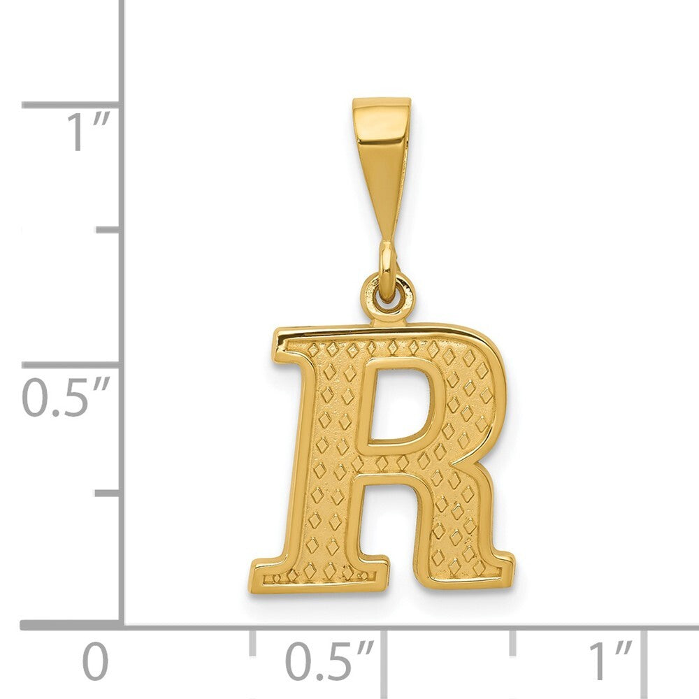 14k Yellow Gold Textured Initial R Charm Pendant for Women