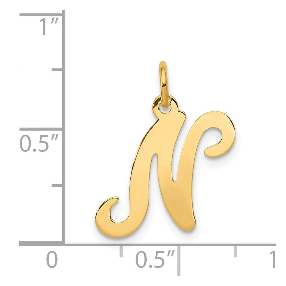 14k Yellow Gold Script Letter N Initial Charm Pendant