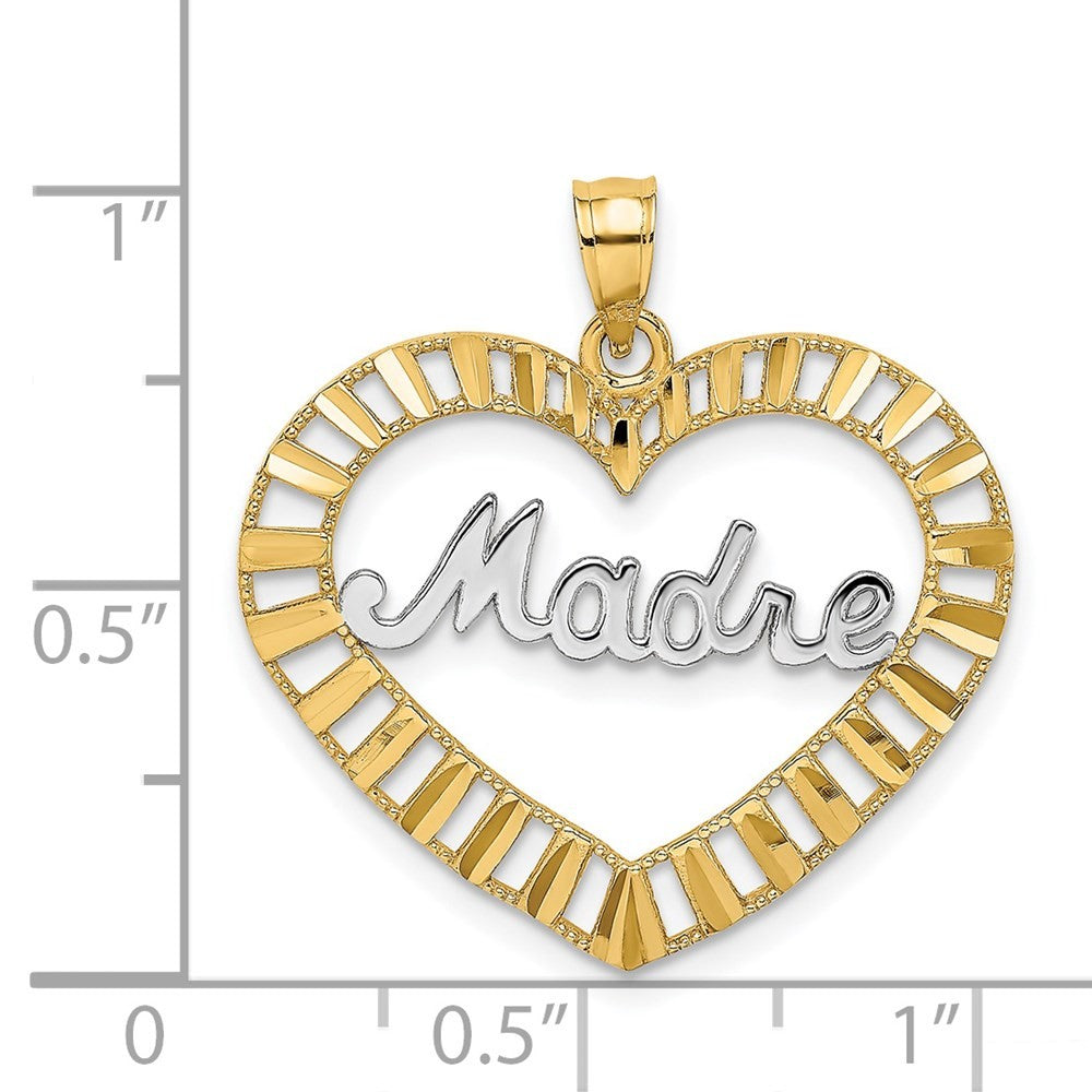 14k Yellow Gold w Rhodium MADRE in Heart Charm