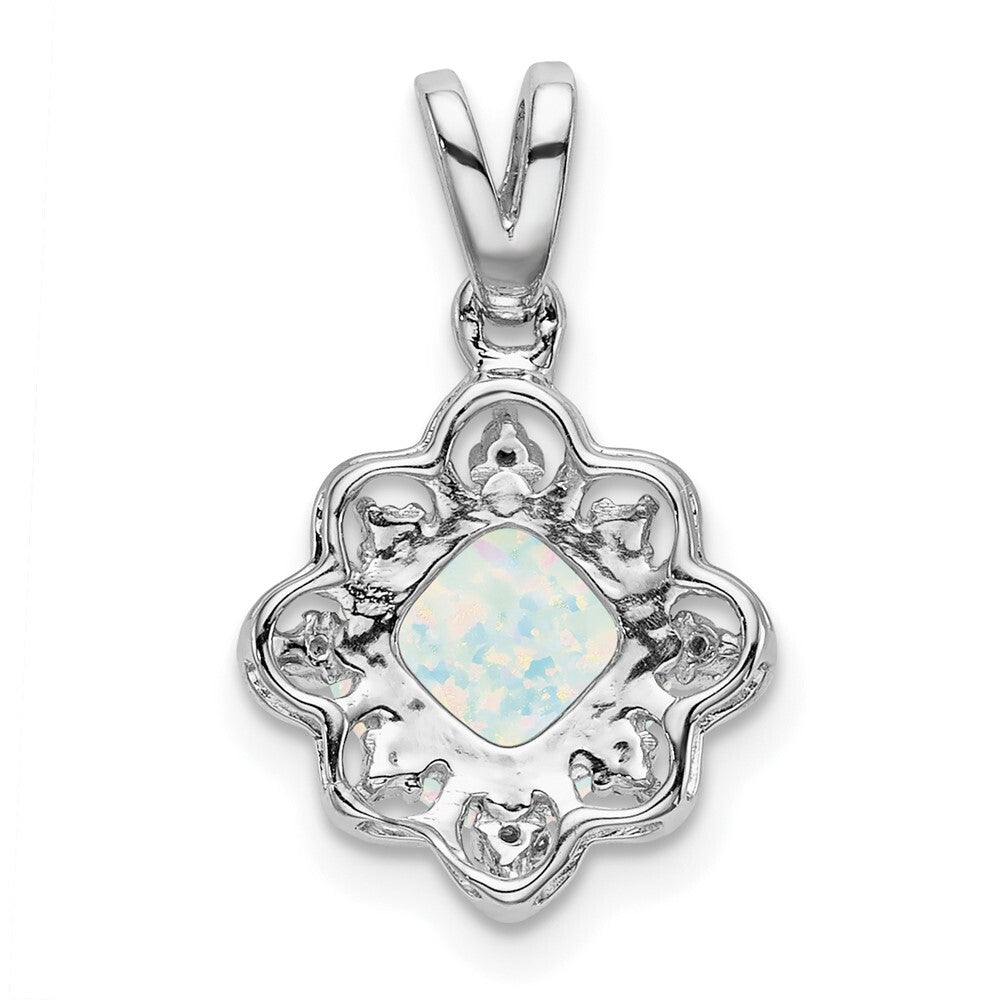 14k White Gold Created Opal and Diamond Scalloped Pendant for Women