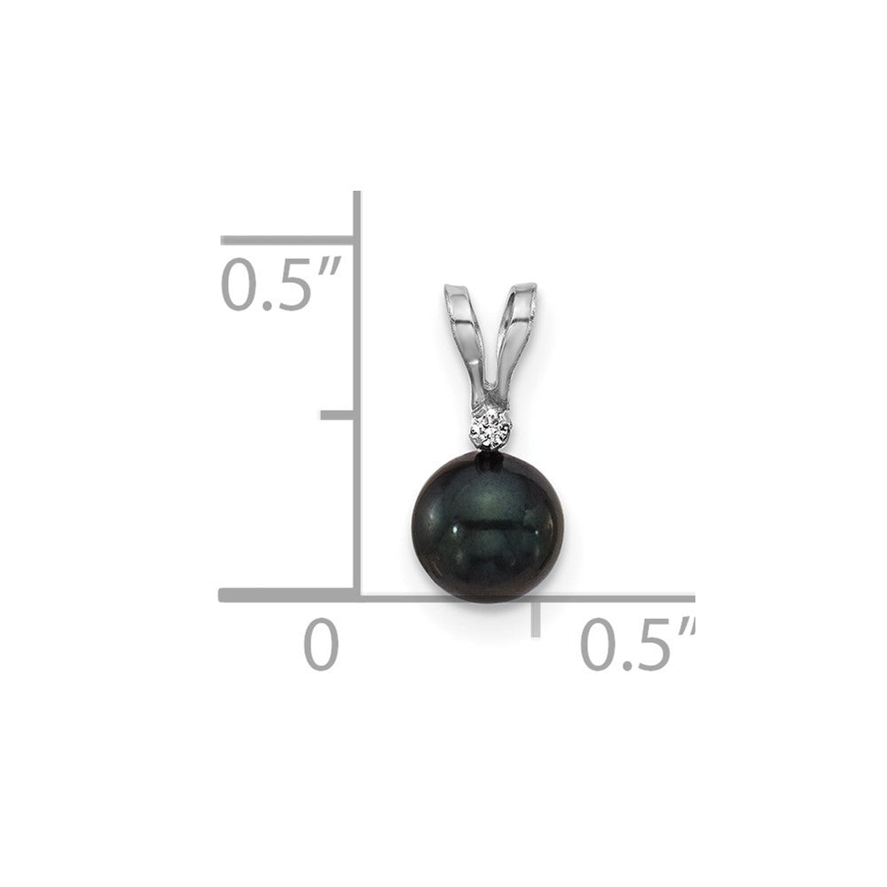 14k White Gold 5-6mm Black Round Akoya Cultured Pearl &.01 Carat Diamond Pendant