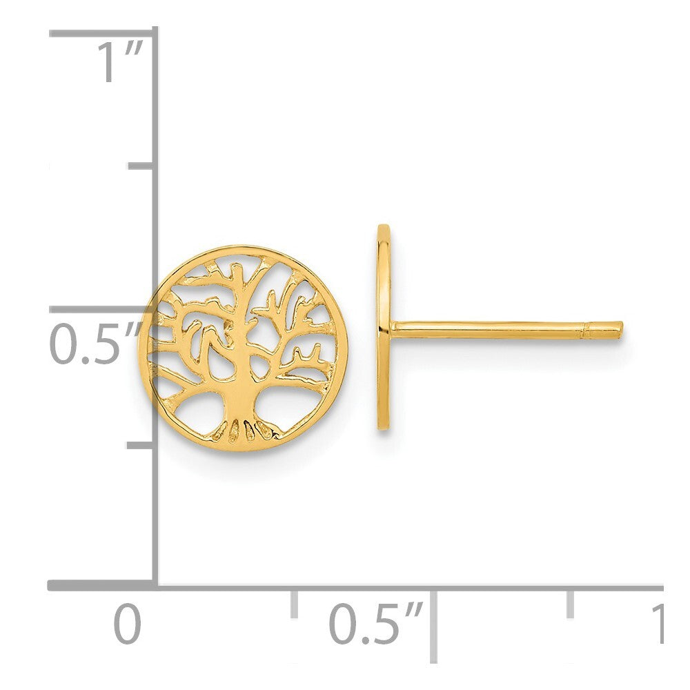 14k Yellow Gold Round Tree Stud Earrings