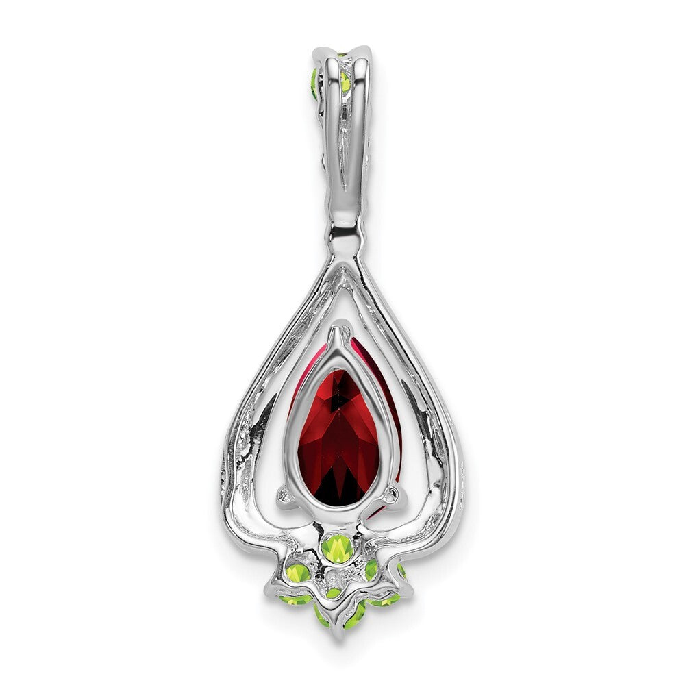 14k White Gold Pear Garnet and Peridot Pendant for Women