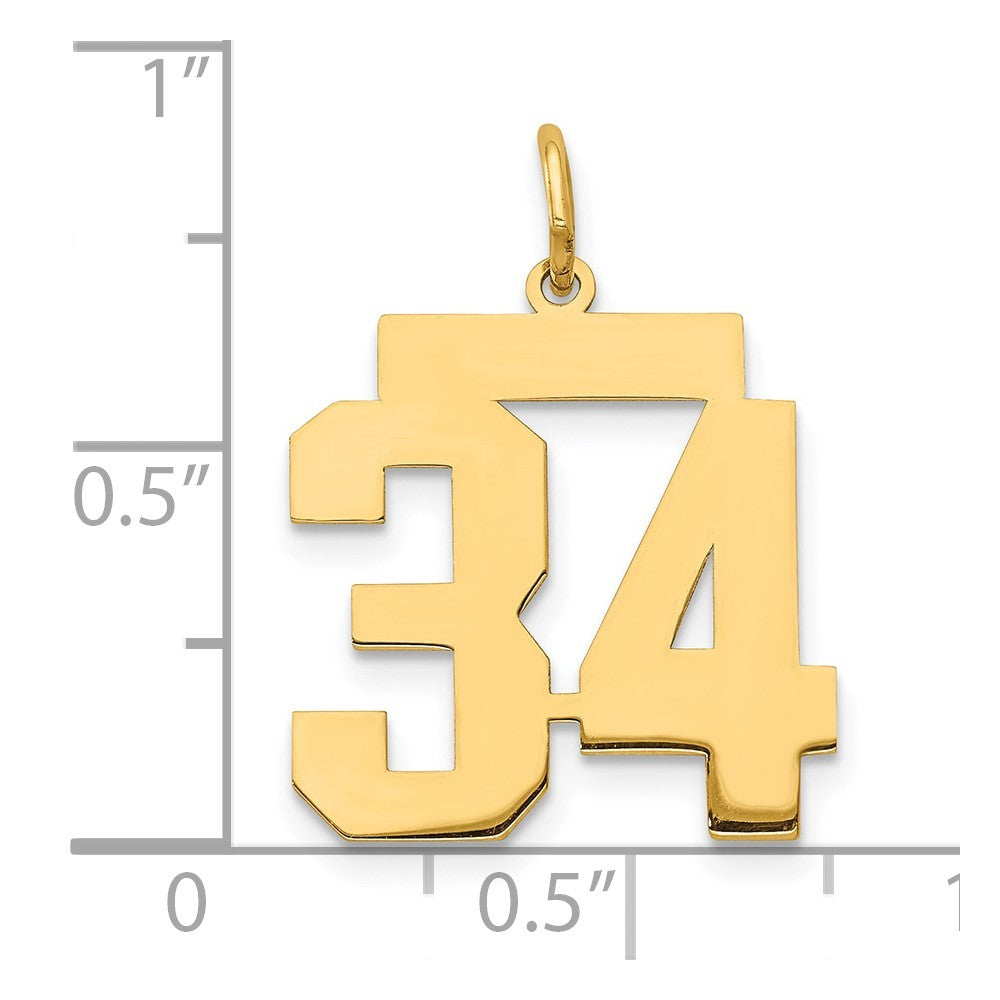 14k Yellow Gold Medium Polished Number 34 Charm