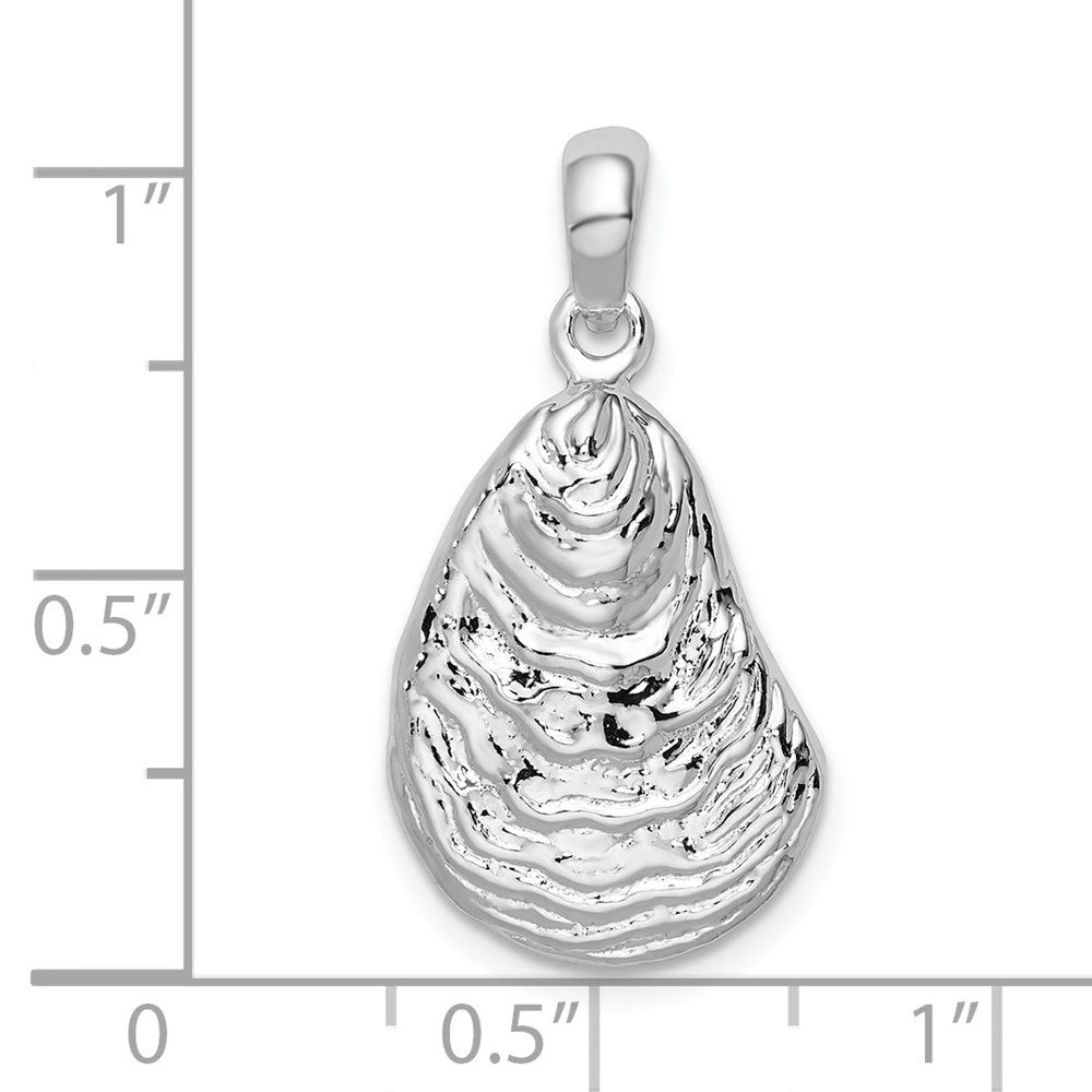 Sterling Silver Rhodium-Plated Polished and Textured 3D Oyster Shell Pendant