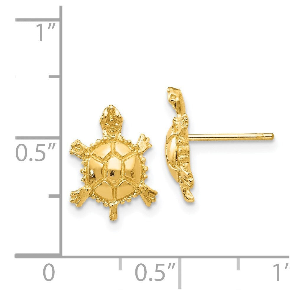 14k Yellow Gold Turtle Stud Earrings Gift for Women
