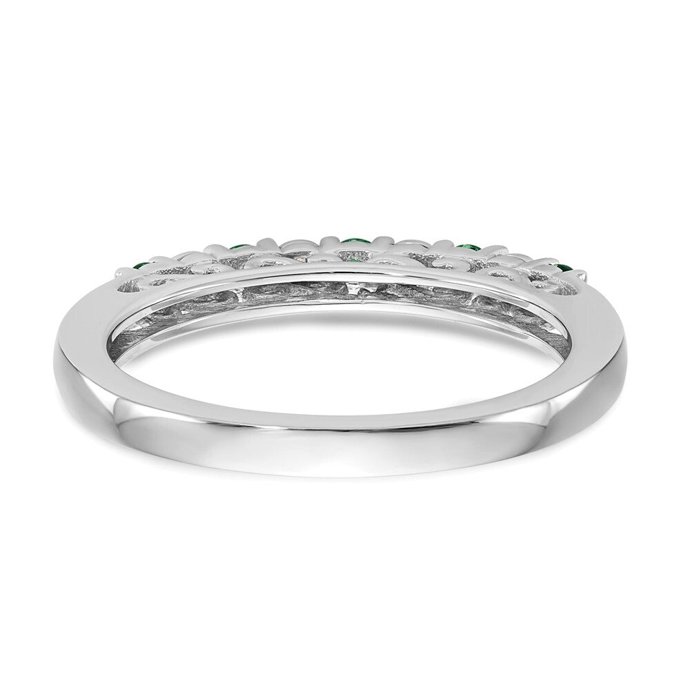 14k White Gold .01 carat Diamond and Emerald Complete Band Size 7