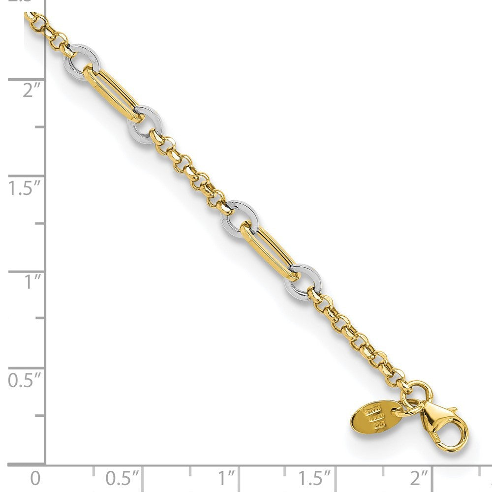 14K Two-tone Fancy Oval Link and Chain 7.25" Bracelet Plus 0.5" Ext
