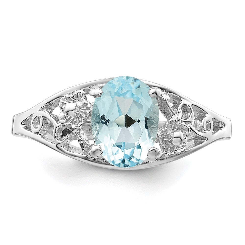 Sterling Silver Rhodium Blue Topaz Ring Size 8