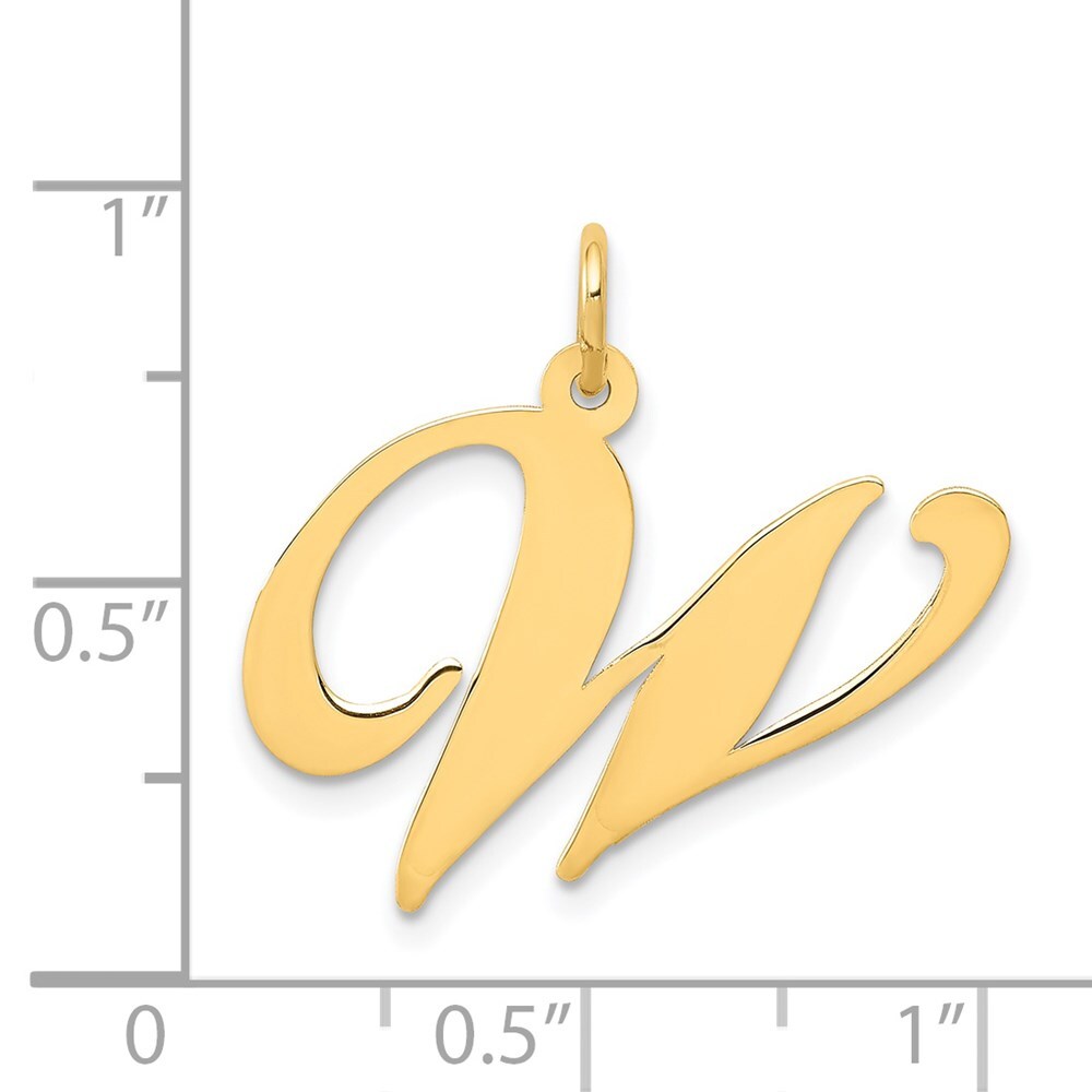 14k Yellow Gold Large Fancy Script Letter W Initial Charm Pendant for Women