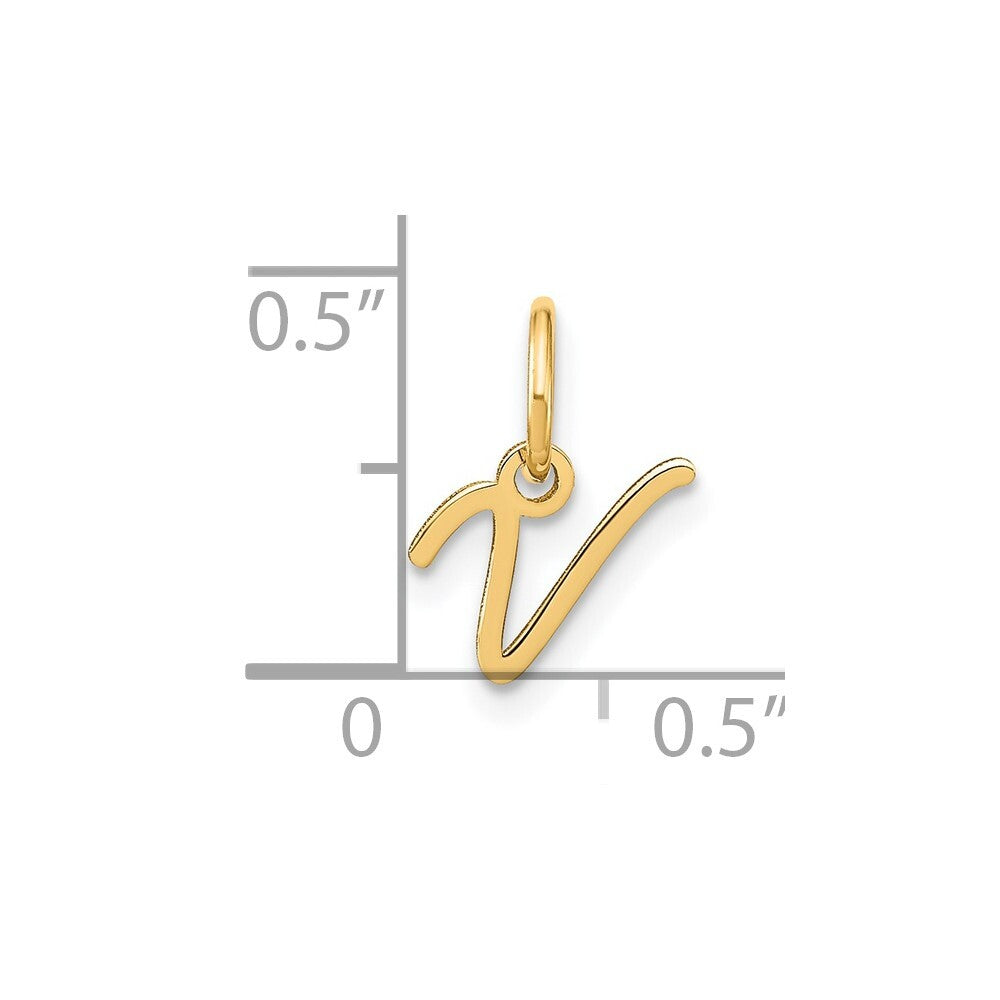 14k Yellow Gold Upper case Letter V Initial Charm Pendant for Women