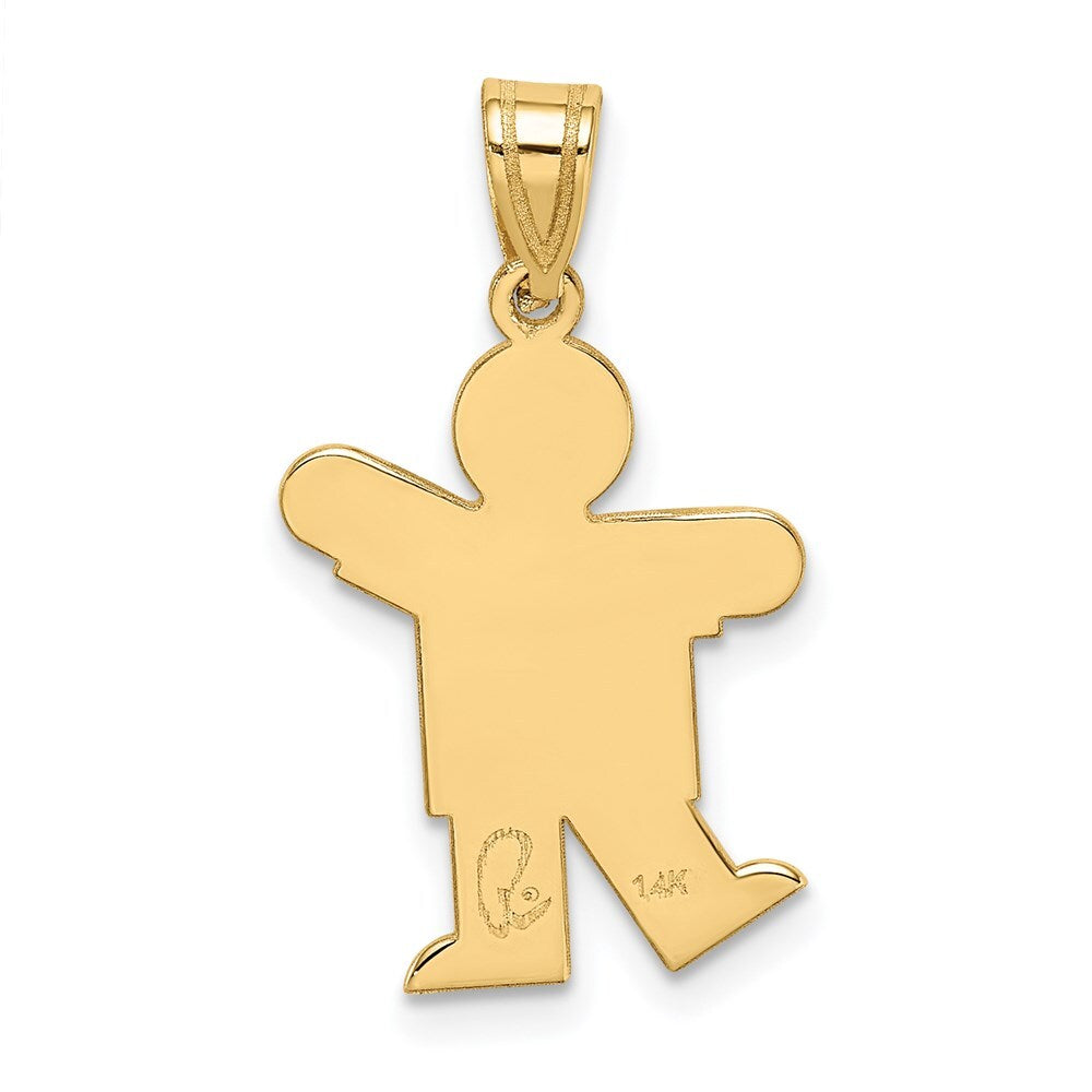 14k Yellow Gold Solid Satin Engravable Boy Charm Pendant for Women