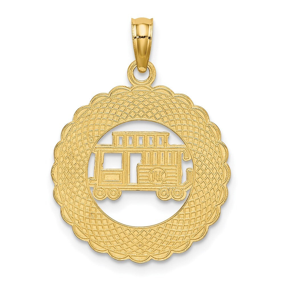 14k Yellow Gold GATLINBURG TENNESSEE Trolley Car in Circle Charm Pendant