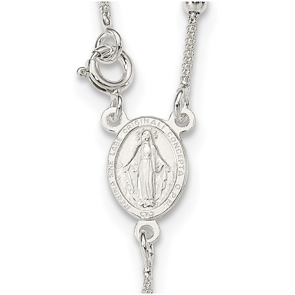 Sterling Silver Polished Bead Rosary 16 inch Necklace