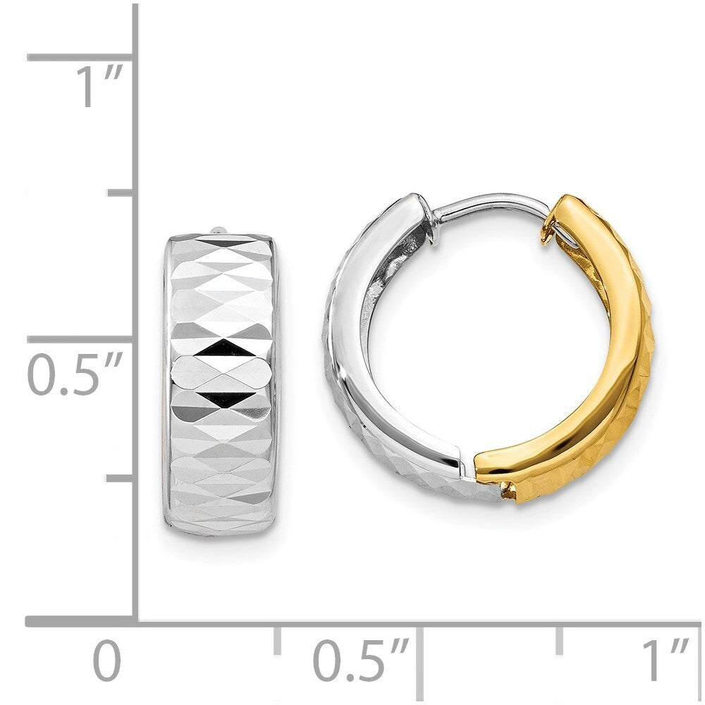 14k Two-tone Gold Textured Hoop Earrings