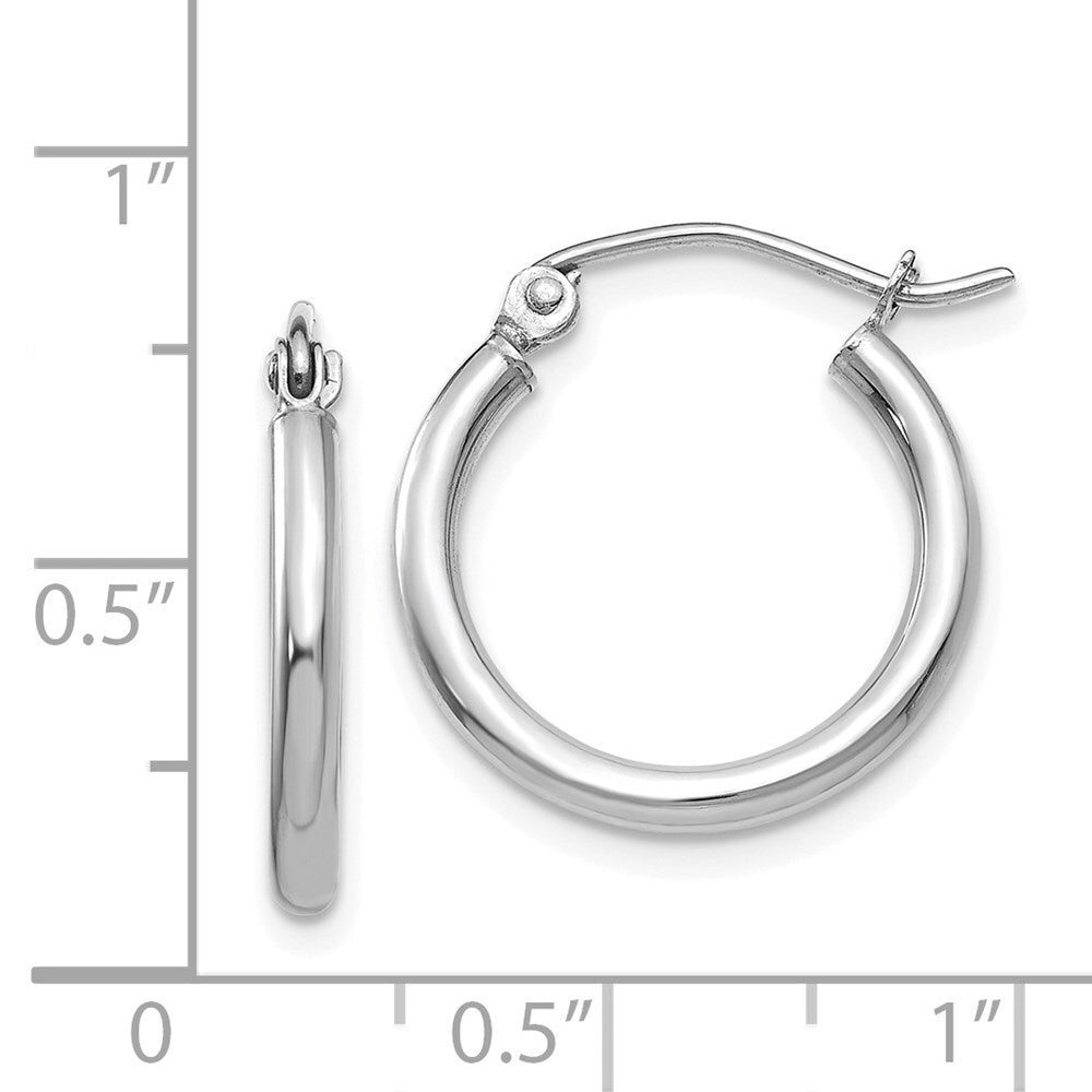 14k White Gold Polished 2x17.5mm Lightweight Tube Hoop Earrings Gift for Women