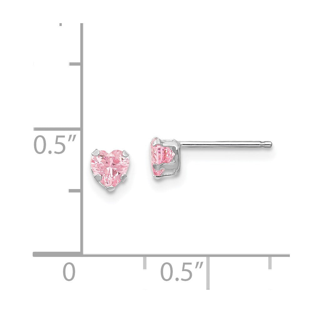 14k White Gold 4mm Pink Cubic Zirconia Heart Stud Earrings Gift for Women