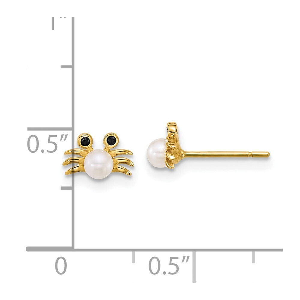 14k Gold Polished Black Cubic Zirconia with Cultured Pearl Crab Stud Earrings