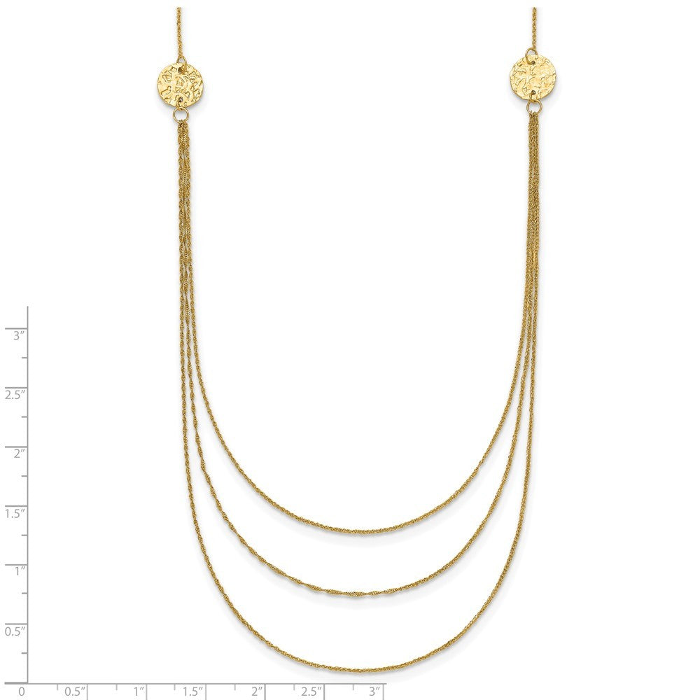 14k Yellow Gold 3 Layer Ropa Chain Necklace Texture Side Circles W/ 2in Ext