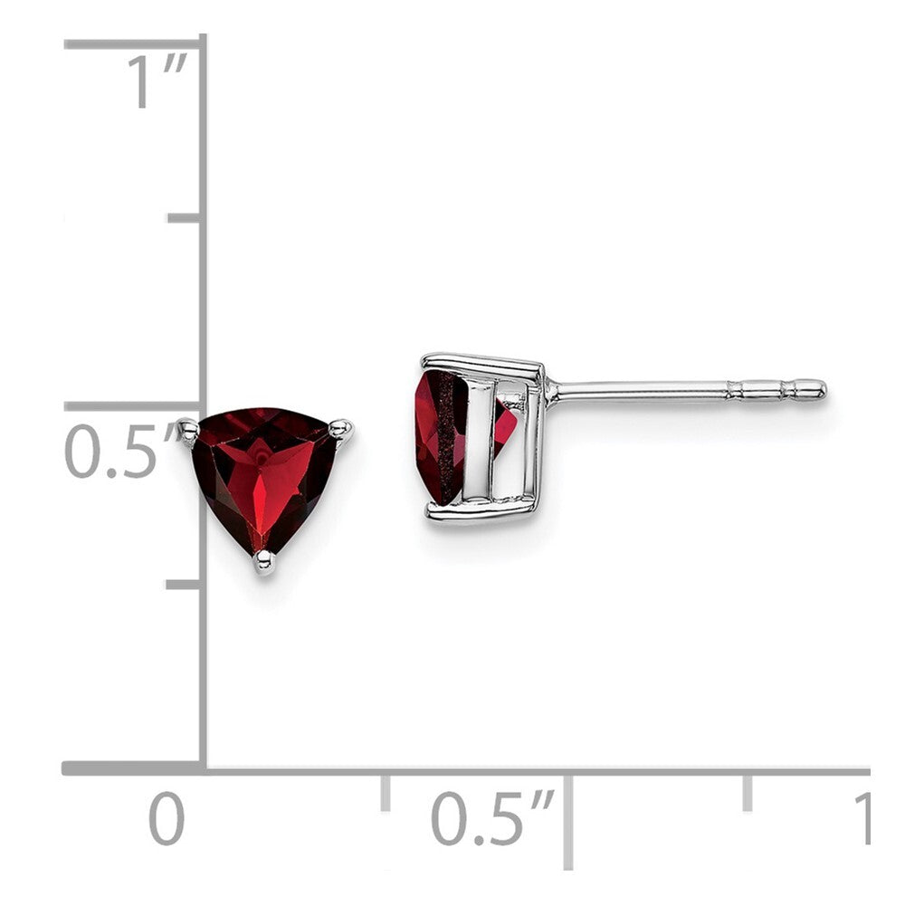 14k White Gold Trillion Garnet Stud Earrings
