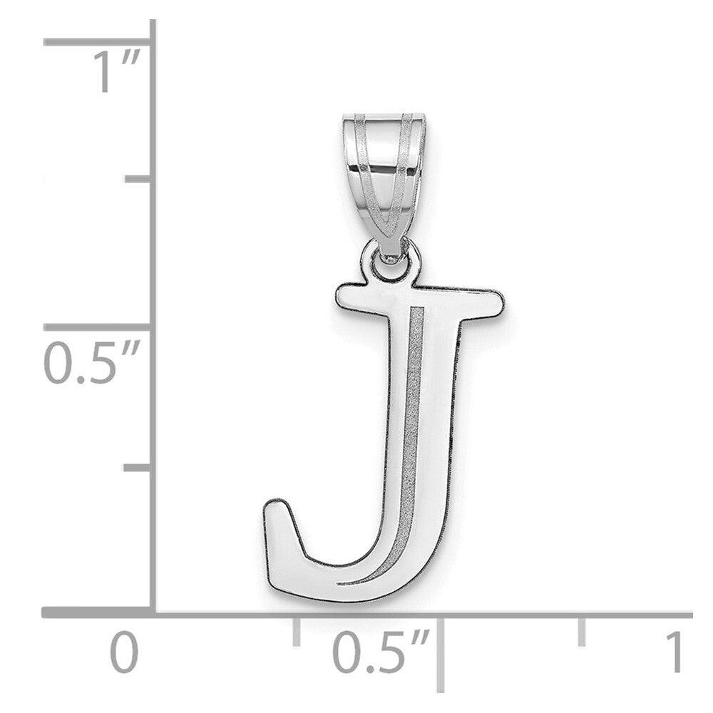 14k White Gold Polished Etched Letter J Initial Pendant for Women